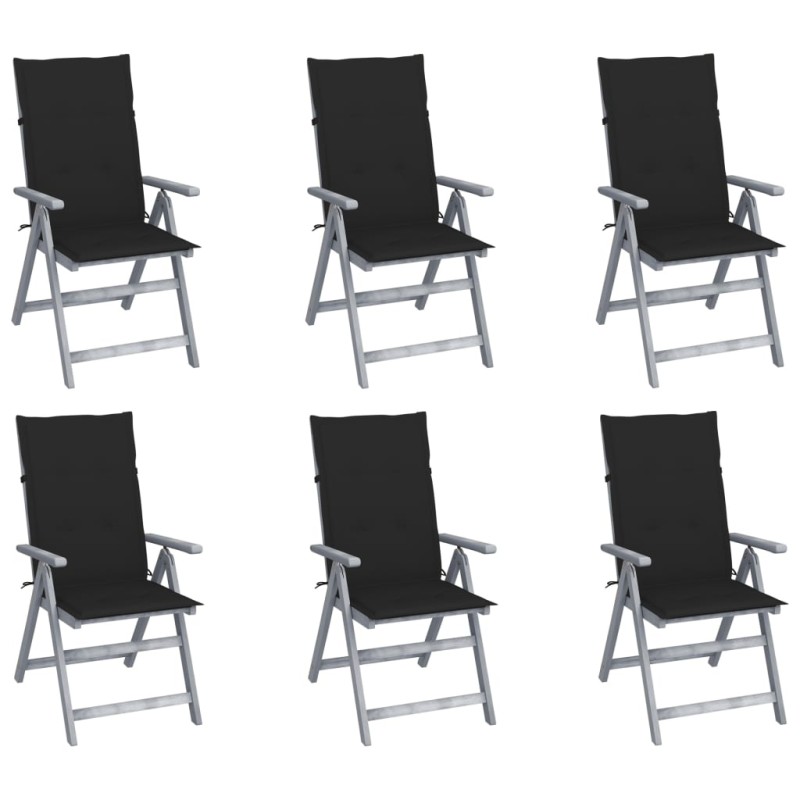 vidaXL Sedie da Giardino Reclinabili 6 pz con Cuscini Massello Acacia vidaXL Sedie da Giardino Reclinabili 6 pz con Cuscini Massello Acacia