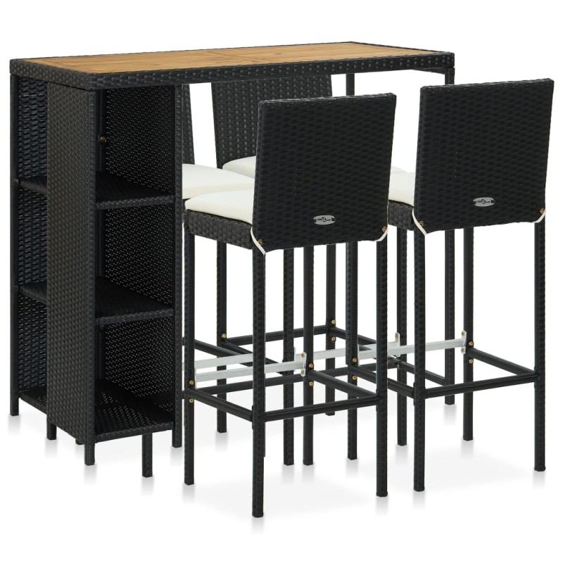 vidaXL Set da Bar da Giardino 5 pz con Cuscini in Polyrattan Nero vidaXL Set da Bar da Giardino 5 pz con Cuscini in Polyrattan Nero