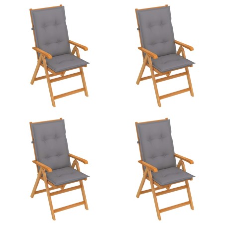 vidaXL Sedie da Giardino 4 pz con Cuscini Grigi Massello di Teak