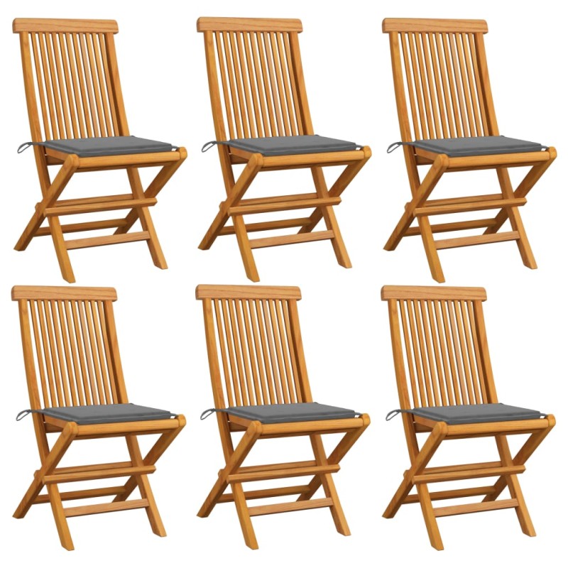 vidaXL Sedie da Giardino con Cuscini Grigi 6 pz in Massello di Teak vidaXL Sedie da Giardino con Cuscini Grigi 6 pz in Massello di Teak