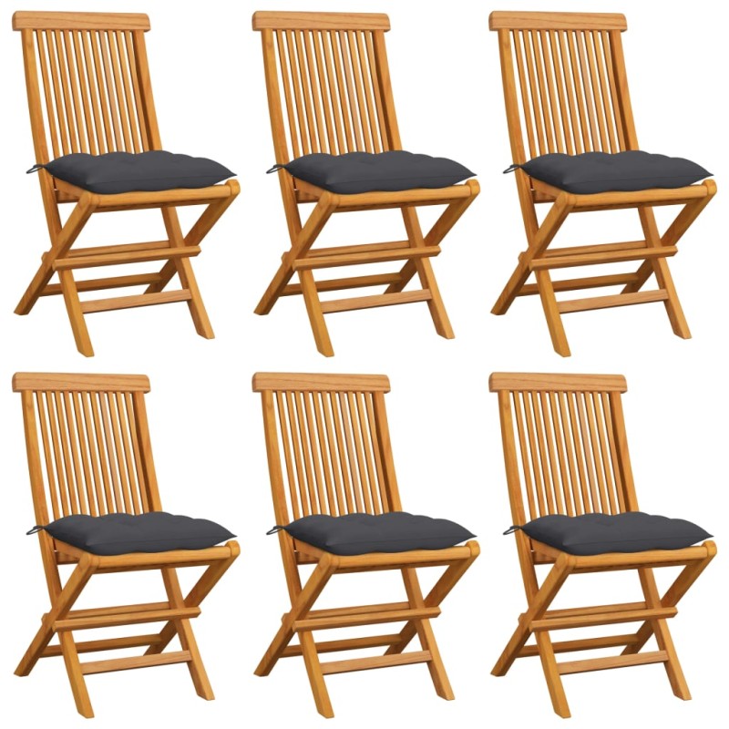 vidaXL Sedie da Giardino con Cuscini Antracite 6 pz Massello di Teak vidaXL Sedie da Giardino con Cuscini Antracite 6 pz Massello di Teak
