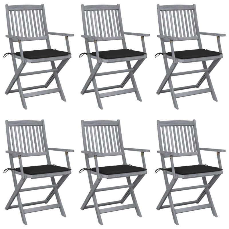 vidaXL Sedie da Giardino Pieghevoli 6pz con Cuscini in Massello Acacia vidaXL Sedie da Giardino Pieghevoli 6pz con Cuscini in Massello Acacia