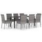 vidaXL Set da Pranzo da Giardino 9 pz in Polyrattan Grigio vidaXL Set da Pranzo da Giardino 9 pz in Polyrattan Grigio