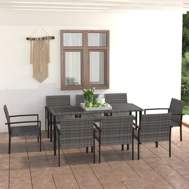 vidaXL Set da Pranzo da Giardino 9 pz in Polyrattan Grigio vidaXL Set da Pranzo da Giardino 9 pz in Polyrattan Grigio
