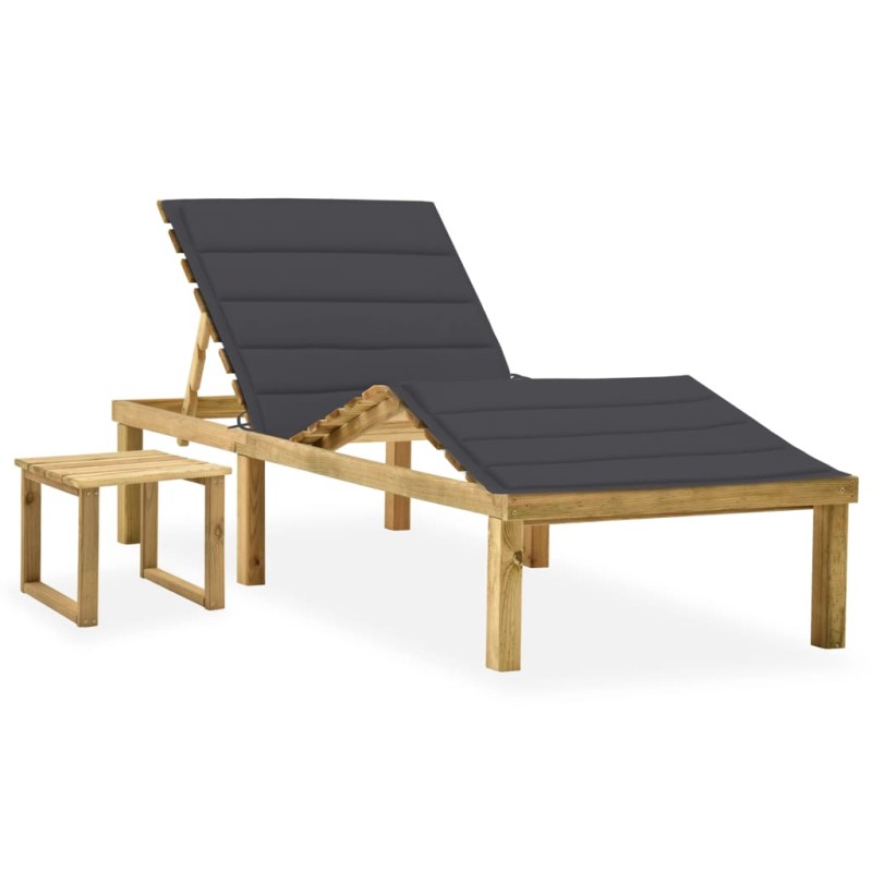 vidaXL Lettino da Giardino con Tavolino Cuscino Legno Pino Impregnato vidaXL Lettino da Giardino con Tavolino Cuscino Legno Pino Impregnato