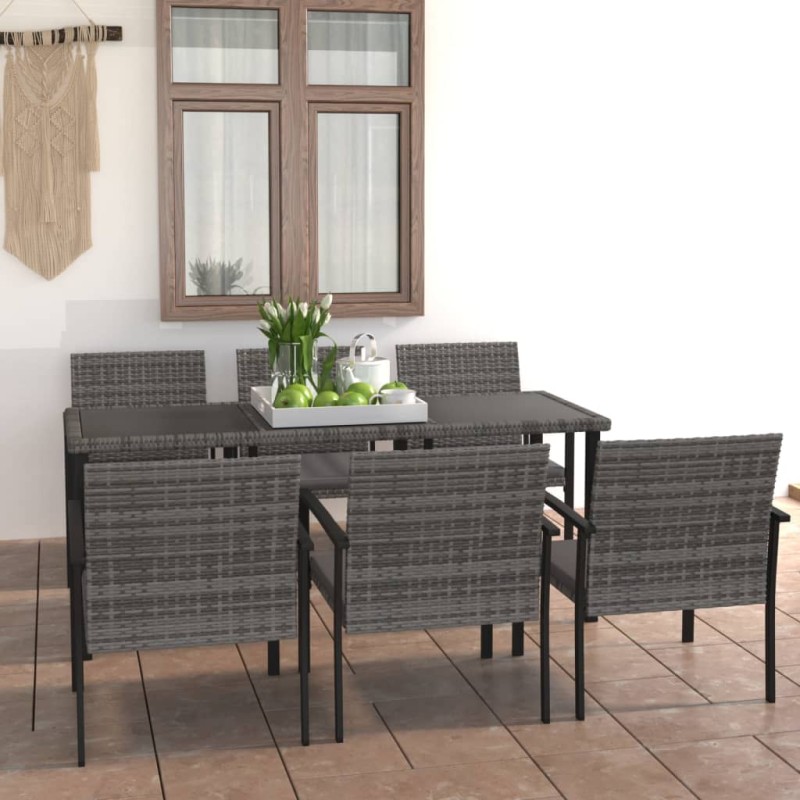 vidaXL Set da Pranzo da Giardino 7 pz in Polyrattan Grigio vidaXL Set da Pranzo da Giardino 7 pz in Polyrattan Grigio