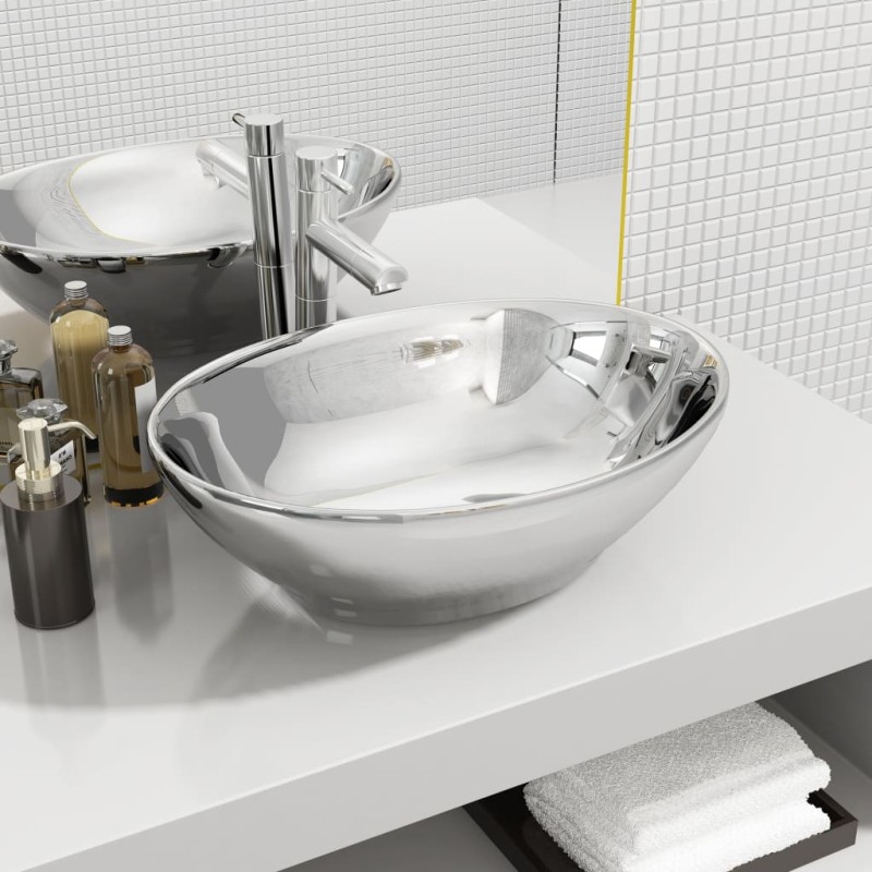 Lavandino 40x33x13,5 cm in Ceramica Argento Lavandino 40x33x13,5 cm in Ceramica Argento