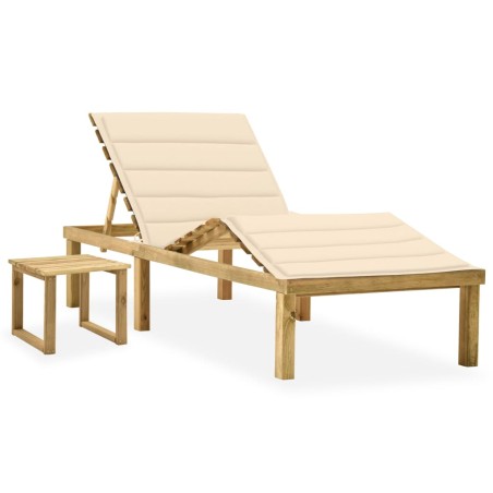 vidaXL Lettino da Giardino con Tavolino Cuscino Legno Pino Impregnato