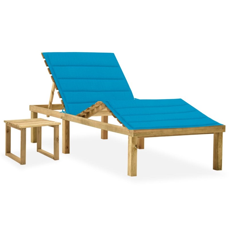 vidaXL Lettino da Giardino con Tavolino Cuscino Legno Pino Impregnato vidaXL Lettino da Giardino con Tavolino Cuscino Legno Pino Impregnato