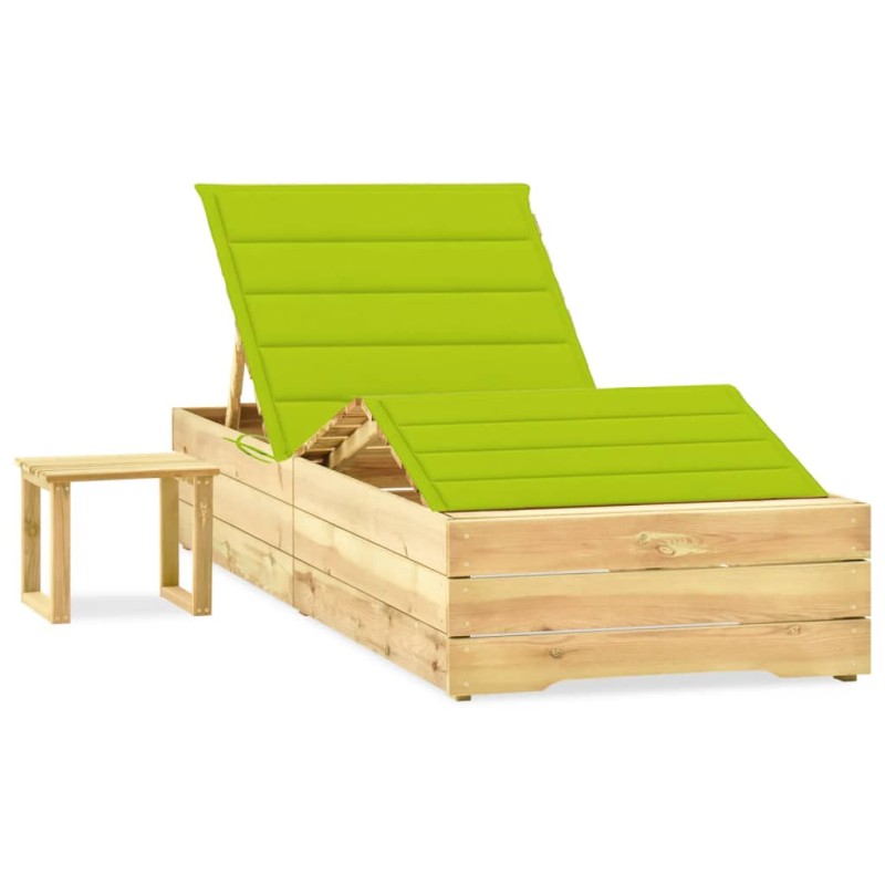 vidaXL Lettino da Giardino con Tavolino Cuscino Legno Pino Impregnato vidaXL Lettino da Giardino con Tavolino Cuscino Legno Pino Impregnato