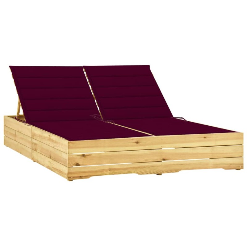 vidaXL Lettino Prendisole Doppio e Cuscini Rosso Vino Pino Impregnato vidaXL Lettino Prendisole Doppio e Cuscini Rosso Vino Pino Impregnato