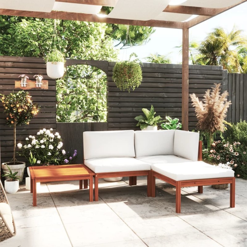 vidaXL Set Divani da Giardino 4 pz con Cuscini Crema Massello Acacia vidaXL Set Divani da Giardino 4 pz con Cuscini Crema Massello Acacia