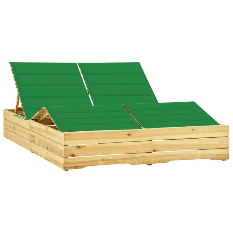 vidaXL Lettino Prendisole Doppio e Cuscini Verdi in Pino Impregnato vidaXL Lettino Prendisole Doppio e Cuscini Verdi in Pino Impregnato