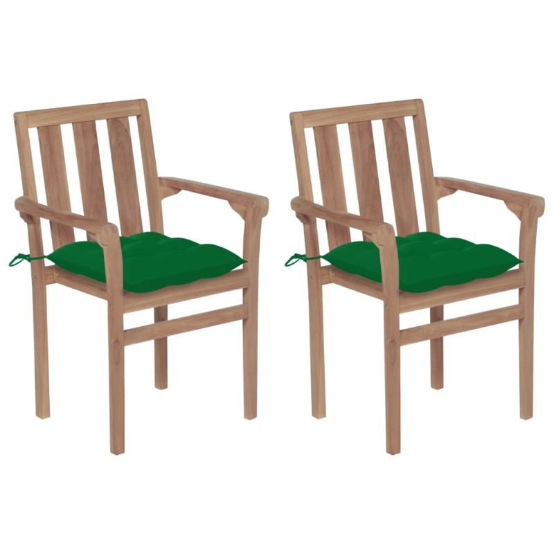 vidaXL Sedie da Giardino 2 pz con Cuscini Verdi in Massello di Teak vidaXL Sedie da Giardino 2 pz con Cuscini Verdi in Massello di Teak