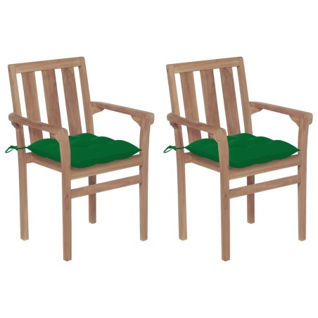 vidaXL Sedie da Giardino 2 pz con Cuscini Verdi in Massello di Teak