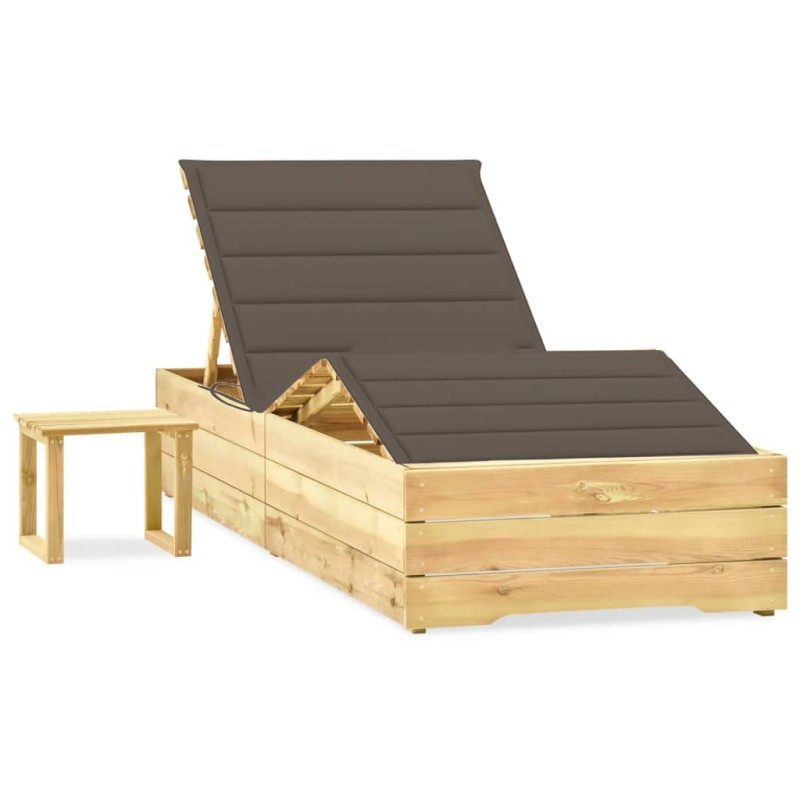 vidaXL Lettino da Giardino con Tavolino Cuscino Legno Pino Impregnato vidaXL Lettino da Giardino con Tavolino Cuscino Legno Pino Impregnato