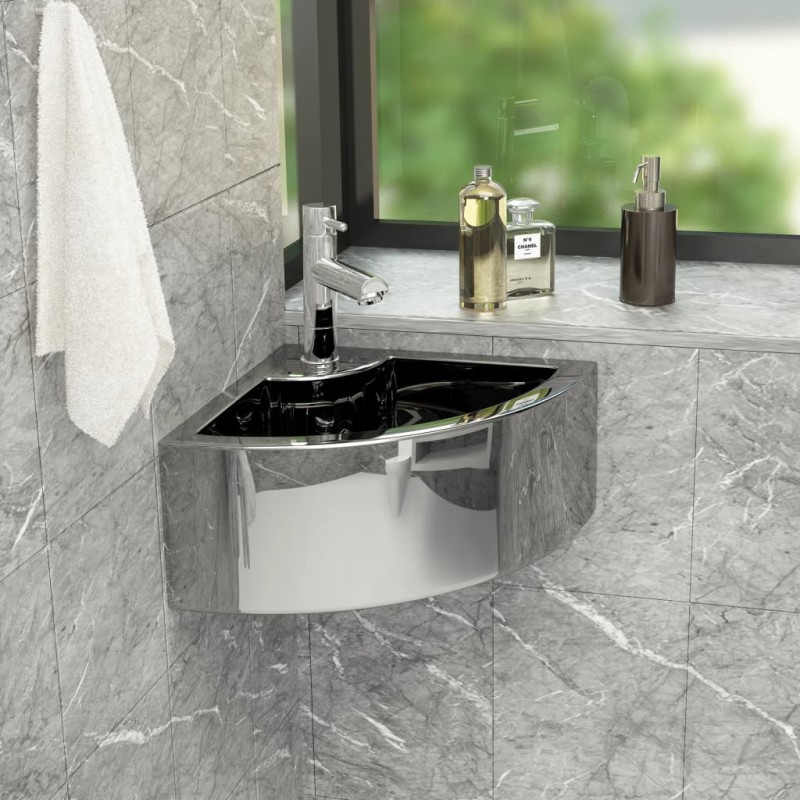 vidaXL Lavandino con Troppopieno 45x32x12,5 cm in Ceramica Argento vidaXL Lavandino con Troppopieno 45x32x12,5 cm in Ceramica Argento