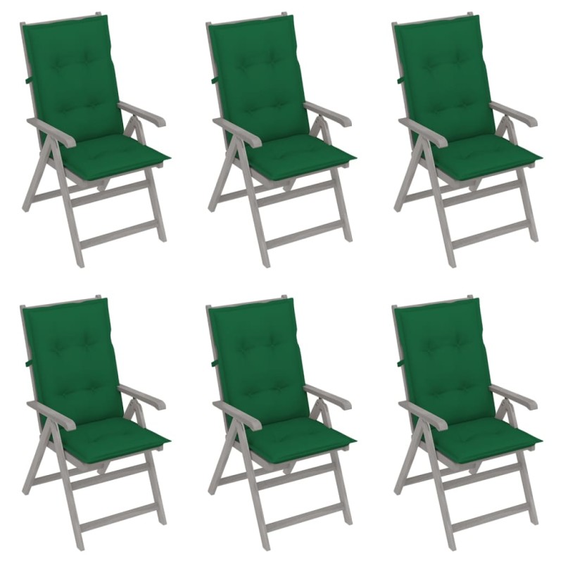 vidaXL Sedie da Giardino Reclinabili 6 pz con Cuscini Massello Acacia vidaXL Sedie da Giardino Reclinabili 6 pz con Cuscini Massello Acacia