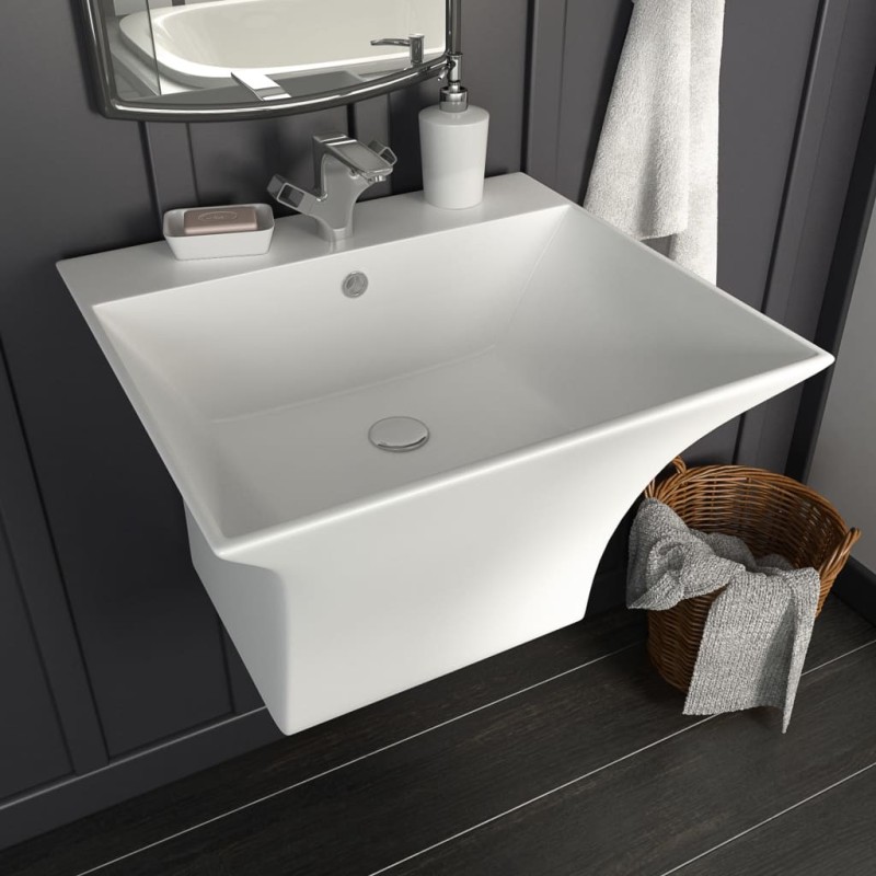 vidaXL Lavabo a Parete in Ceramica Bianco 500x450x410 mm vidaXL Lavabo a Parete in Ceramica Bianco 500x450x410 mm