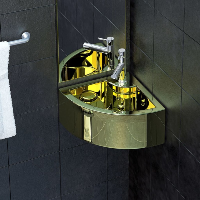 vidaXL Lavandino con Troppopieno 45x32x12,5 cm in Ceramica Oro vidaXL Lavandino con Troppopieno 45x32x12,5 cm in Ceramica Oro