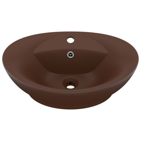 vidaXL Lavabo con Troppopieno Ovale Marrone Opaco 58,5x39cm Ceramica