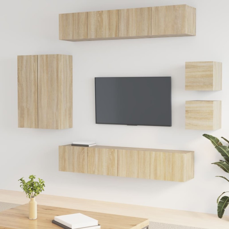 Set Mobili Porta TV 8pz Rovere Sonoma in Legno Multistrato Set Mobili Porta TV 8pz Rovere Sonoma in Legno Multistrato
