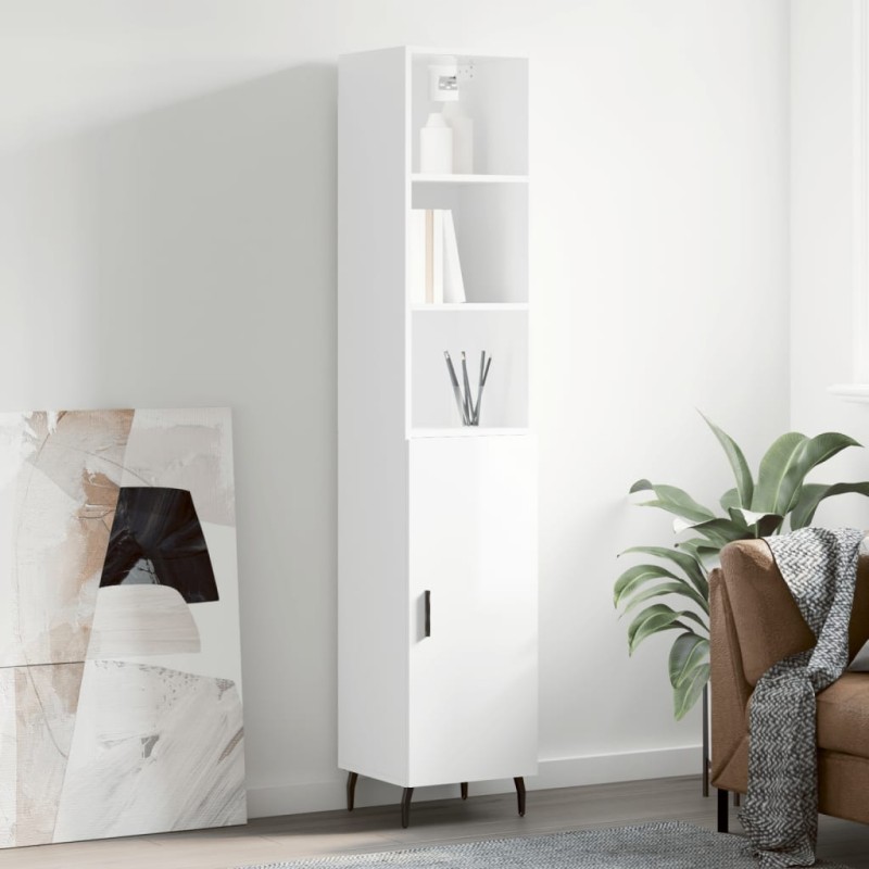vidaXL Credenza 34,5x34x180 cm in Legno Multistrato Bianco Lucido vidaXL Credenza 34,5x34x180 cm in Legno Multistrato Bianco Lucido
