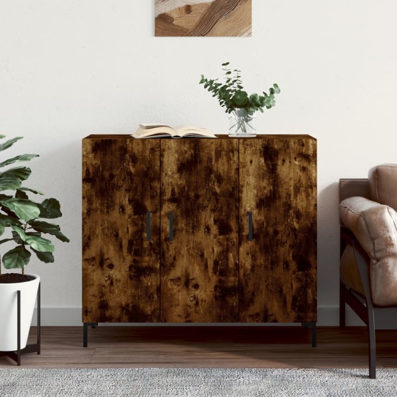 vidaXL Credenza Rovere Fumo 90x34x80 cm in Legno Multistrato vidaXL Credenza Rovere Fumo 90x34x80 cm in Legno Multistrato