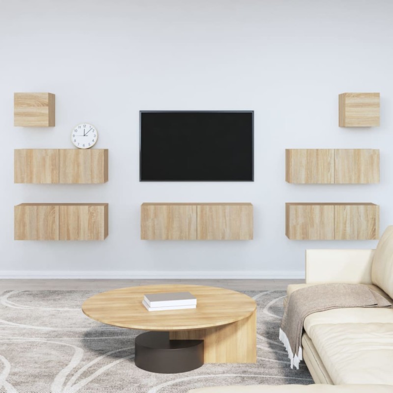 Set di Mobili Porta TV 7 pz Rovere Sonoma in Legno Multistrato Set di Mobili Porta TV 7 pz Rovere Sonoma in Legno Multistrato