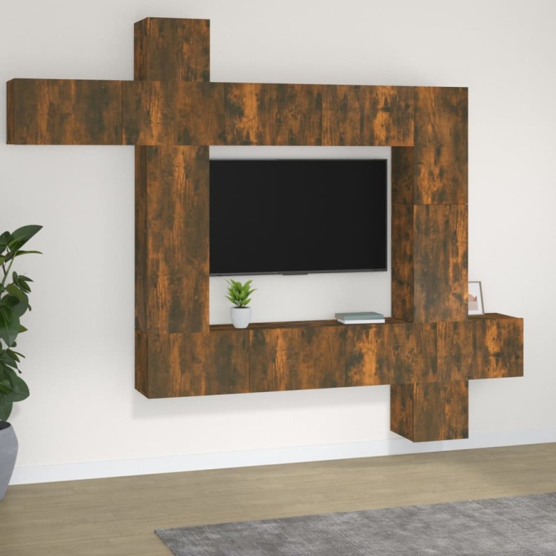 Set di Mobili Porta TV 9 pz Rovere Fumo in Legno Multistrato Set di Mobili Porta TV 9 pz Rovere Fumo in Legno Multistrato