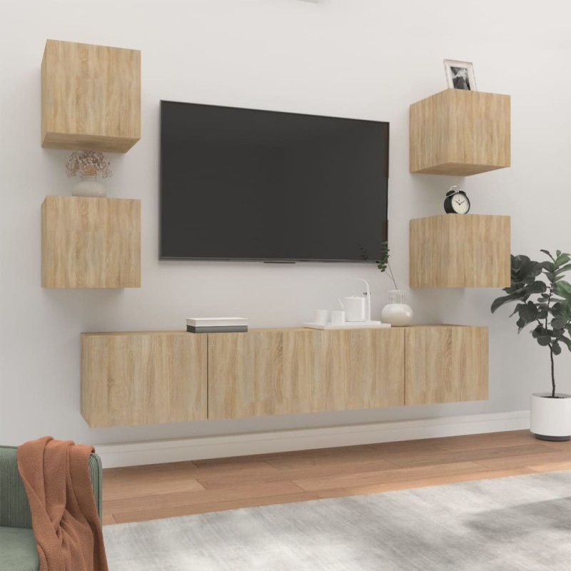 Set di Mobili Porta TV 6 pz Rovere Sonoma in Legno Multistrato Set di Mobili Porta TV 6 pz Rovere Sonoma in Legno Multistrato