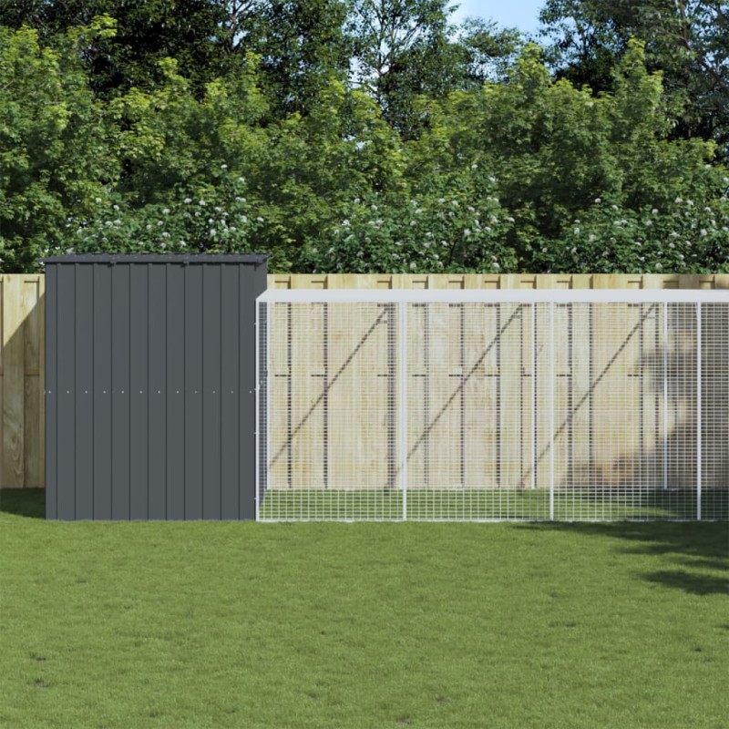 vidaXL Casetta Cani con Corsa Antracite 214x865x181 cm Acciaio Zincato