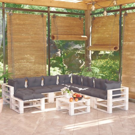 vidaXL Salotto da Giardino in Pallet 9 pz e Cuscini in Legno di Pino