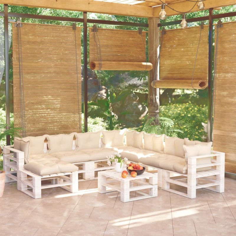 vidaXL Salotto da Giardino in Pallet 9 pz e Cuscini in Legno di Pino vidaXL Salotto da Giardino in Pallet 9 pz e Cuscini in Legno di Pino