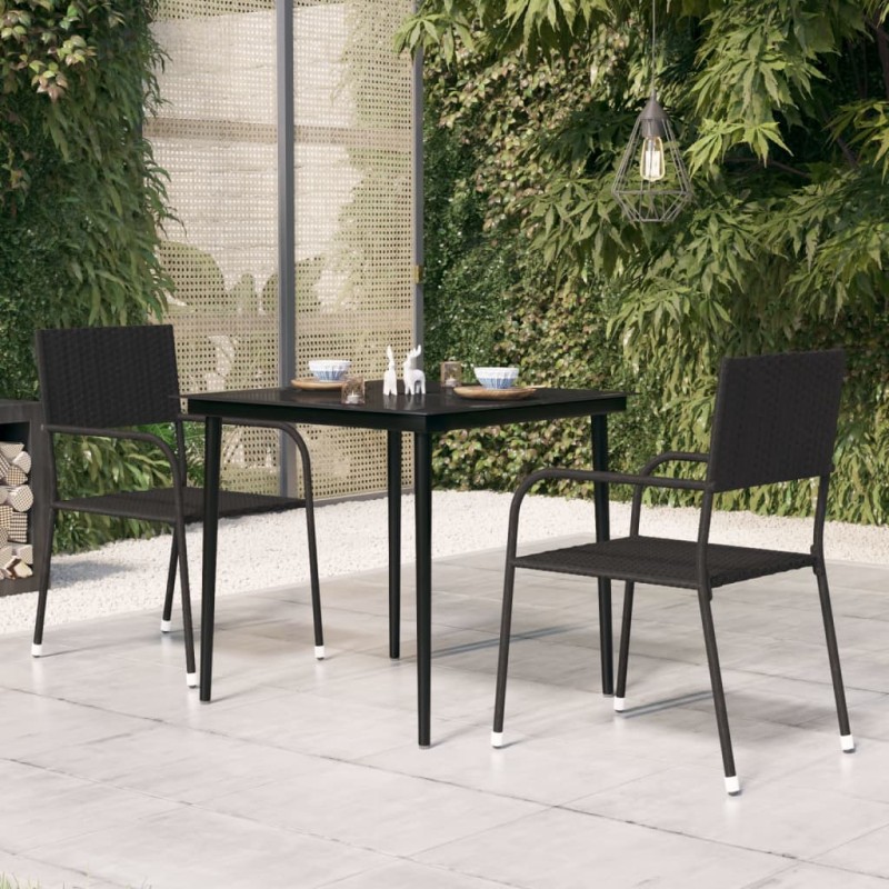 Tavolo da Giardino Nero 80x80x74 cm in Acciaio e Vetro Tavolo da Giardino Nero 80x80x74 cm in Acciaio e Vetro
