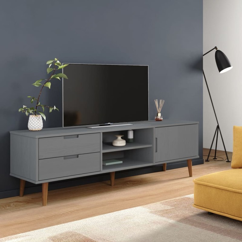 Mobile TV MOLDE Grigia 158x40x49 cm in Legno Massello di Pino Mobile TV MOLDE Grigia 158x40x49 cm in Legno Massello di Pino