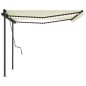 vidaXL Tenda da Sole Retrattile Manuale con LED 4,5x3 m Crema vidaXL Tenda da Sole Retrattile Manuale con LED 4,5x3 m Crema