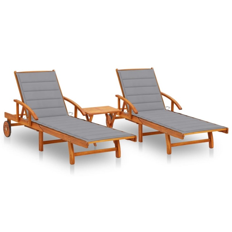 vidaXL Lettino Prendisole 2pz con Tavolo e Cuscini Massello d'Acacia vidaXL Lettino Prendisole 2pz con Tavolo e Cuscini Massello d'Acacia