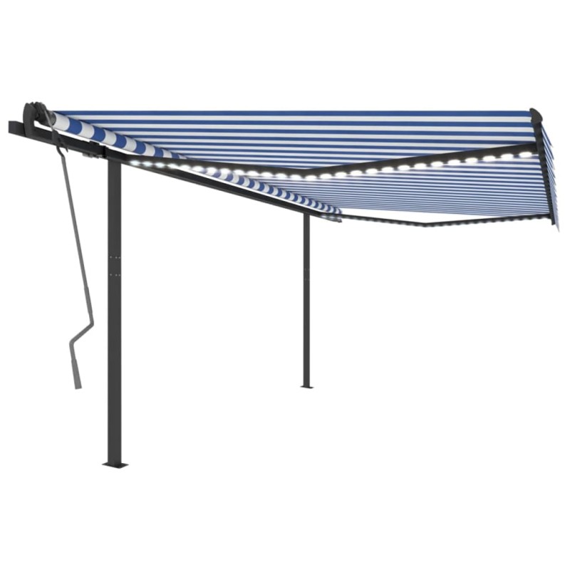 Tenda Automatica con Sensore Vento e LED 4x3,5 m Blu e Bianca Tenda Automatica con Sensore Vento e LED 4x3,5 m Blu e Bianca