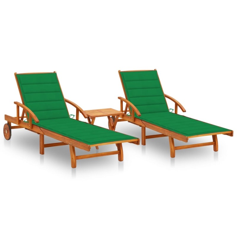 vidaXL Lettino Prendisole 2pz con Tavolo e Cuscini Massello d'Acacia vidaXL Lettino Prendisole 2pz con Tavolo e Cuscini Massello d'Acacia