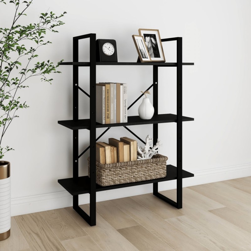 vidaXL Libreria a 3 Ripiani Nera 80x30x105 cm in Massello di Pino vidaXL Libreria a 3 Ripiani Nera 80x30x105 cm in Massello di Pino
