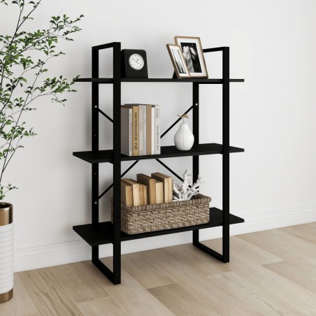 vidaXL Libreria a 3 Ripiani Nera 80x30x105 cm in Massello di Pino