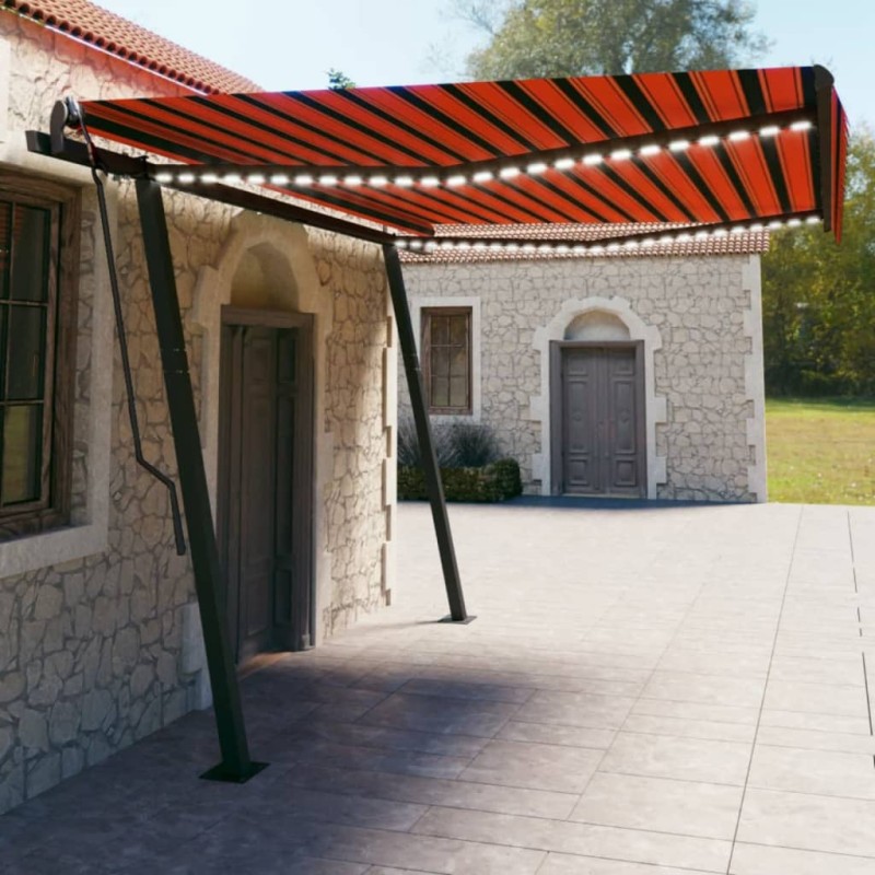 Tenda da Sole Retrattile Manuale LED 4,5x3 m Arancio Marrone Tenda da Sole Retrattile Manuale LED 4,5x3 m Arancio Marrone