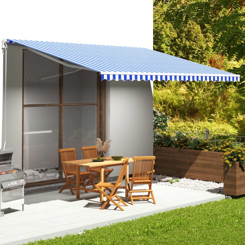 Tessuto di Ricambio per Tenda da Sole Blu e Bianco 5x3,5 m Tessuto di Ricambio per Tenda da Sole Blu e Bianco 5x3,5 m
