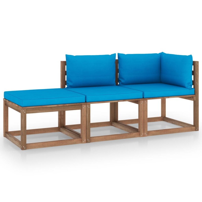 vidaXL Set Salotto Giardino Pallet Cuscini 3 pz Legno Pino Impregnato vidaXL Set Salotto Giardino Pallet Cuscini 3 pz Legno Pino Impregnato