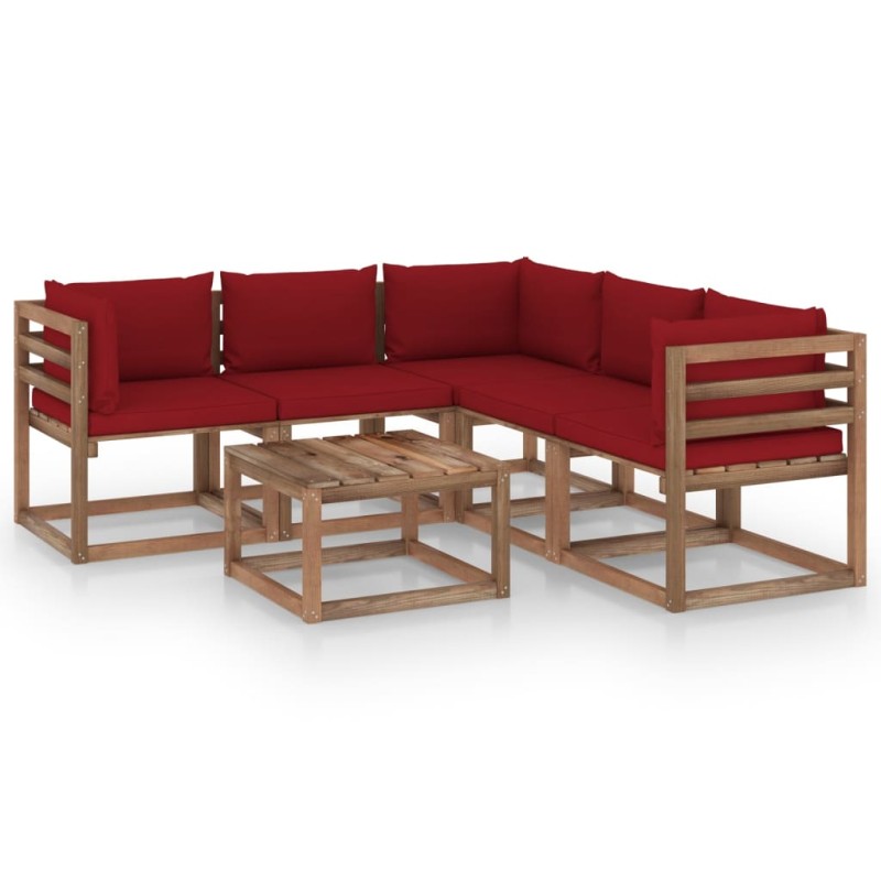 vidaXL Set Salotto Giardino Cuscini Rosso Vino 6 pz in Pino Impregnato vidaXL Set Salotto Giardino Cuscini Rosso Vino 6 pz in Pino Impregnato