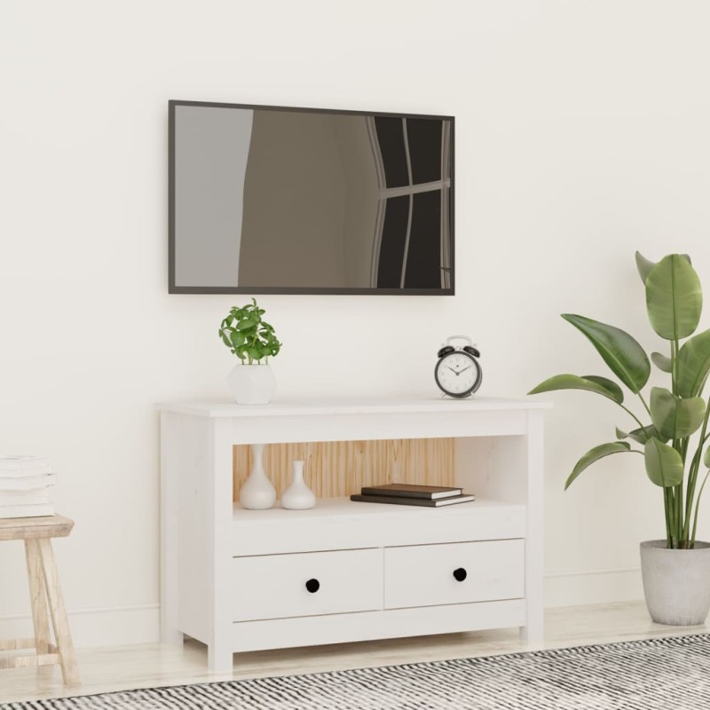 Mobile Porta TV Bianco 79x35x52 cm in Legno Massello di Pino Mobile Porta TV Bianco 79x35x52 cm in Legno Massello di Pino