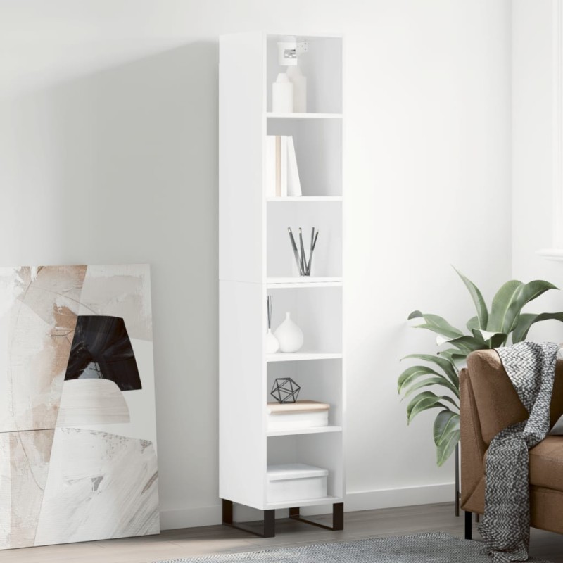vidaXL Credenza 34,5x32,5x180 cm in Legno Multistrato Bianco Lucido vidaXL Credenza 34,5x32,5x180 cm in Legno Multistrato Bianco Lucido