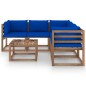 vidaXL Set Salotto Giardino con Cuscini Blu 6pz Legno Pino Impregnato