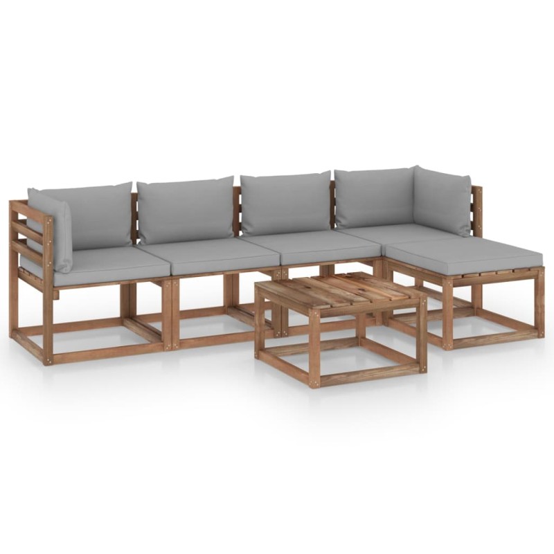 vidaXL Set Salotto da Giardino 6 pz con Cuscini Grigi vidaXL Set Salotto da Giardino 6 pz con Cuscini Grigi